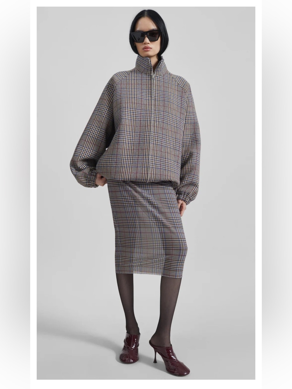THE FRANKIE SHOP - BAXTER WOOL TRACK JACKET - BEIGE GLEN PLAID - Picture 4 of 15